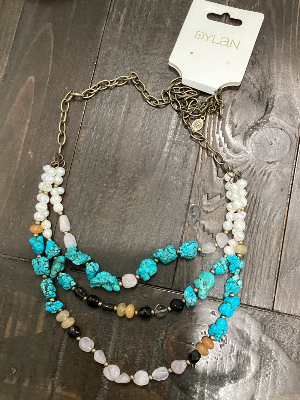 dylan‎ Turquoise, White & Gold Multi-Strand Beaded Necklace